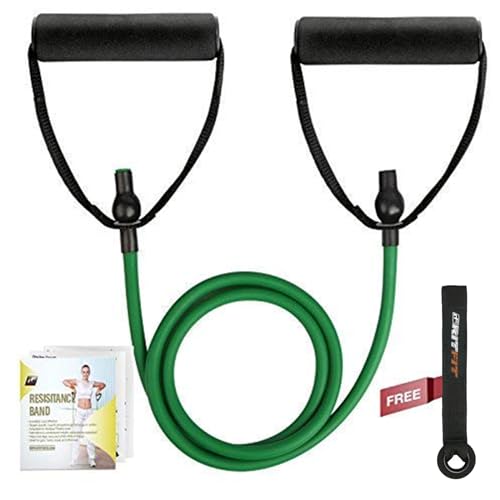 RitFit Single Resistance Exercise Band with Comfortable Handles - Ideal for Physical Therapy, Strength Training, Muscle Toning - Foam Padding Door Anchor and Starter Guide Included (Green(5-10lbs))