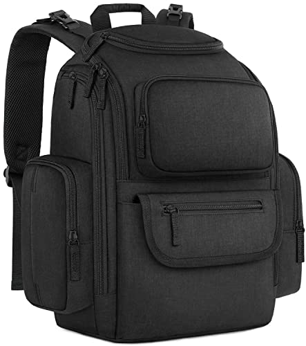 Mancro Diaper Bag Backpack, Multifunctional Dad Diaper Bag with 2 Side Insulated Pockets, Travel Water Resistant Baby Diaper Backpack for Men Women with Stroller Straps, Black