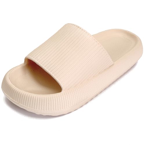 rosyclo Cloud Slippers for Women and Men, Pillow House Slippers Soft Comfortable Cushioned Lightweight Home Shower Shoes Women's Cloud Slide Sandals for Ladies Indoor, Size 9 9.5 Brown Khaki