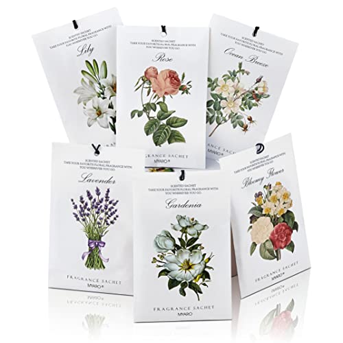 MYARO 12 Packs Scented Sachets for Drawer and Closet, Long-Lasting Sachets Bags Home Fragrance Sachet 6 Scents Option- Lavender, Rose, Jasmine, Ocean, Gardenia, Lily