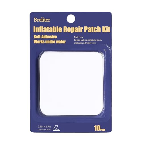 Breliter Inflatable Patch Repair Kit - Waterproof TPU Pool Repair Tape, Heavy Duty Repair Patch for Air Mattress, Bounce House, Inflatable Toys, Tent, Swimming Ring, Heavy Duty - 10 Packs of 2.5*2.5in