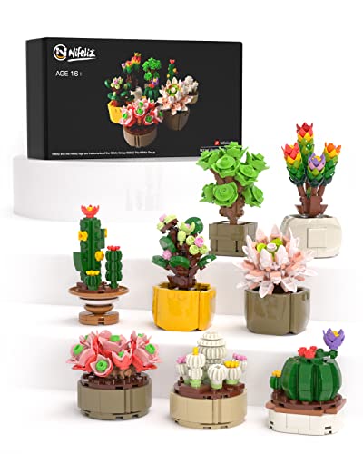 Nifeliz Succulents Plant Decor Building Kit, Colorful Display Set Unique Flower Decor Ideas, Creative Building Project for Adults (604 PCS)