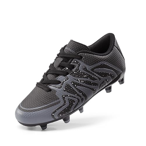 DREAM PAIRS Boys Girls 160472-K Black Dark Grey White Soccer Football Cleats Shoes Size 1 M US Little Kid