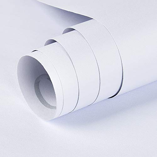 Mecpar 15.7' x 118' Matte White Wallpaper White Contact Paper White Peel and Stick Wallpaper Self-Adhesive Removable Wallpaper Thicken Waterproof Wallpaper for Kitchen Countertop Cabinet Wardrobe