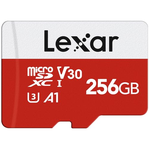 Lexar E-Series 256GB Micro SD Card, microSDXC UHS-I Flash Memory Card with Adapter, 100MB/s, C10, U3, A1, V30, Full HD, 4K UHD, High Speed TF Card