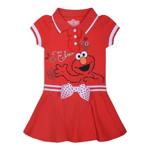 Sesame Street Elmo Girls’ Polo Dress for Infant and Toddler – Red/White