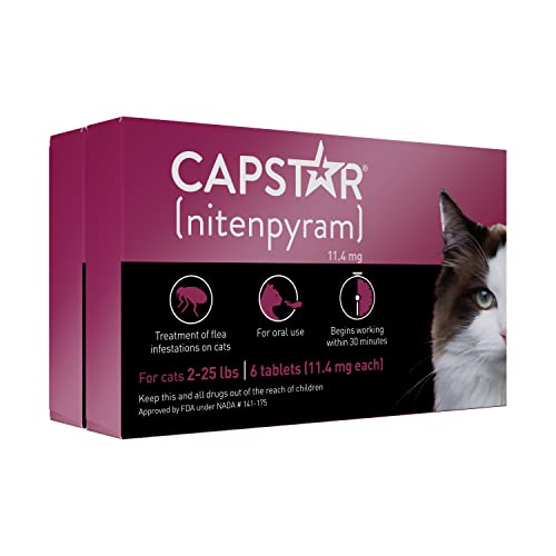 CAPSTAR (nitenpyram) Oral Flea Treatment for Cats, Fast Acting Tablets Start Killing Fleas in 30 Minutes, Cats 2-25 lbs, 12 Doses