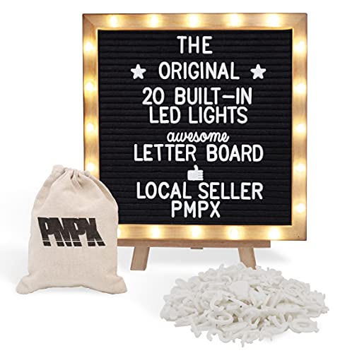 Letter Board The Original Black Felt Board with Stand, Built-in LED Lights 10 x 10 -Menu Board + Wood Frame, 340 Letters, Emojis + Cursive Words - Custom Sign Messages Pregnancy Announcement, Weddings