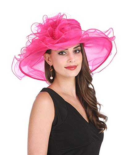 Saferin Women 's Royal Fascinator Organza Mesh Church Kentucky Derby Wedding Party Hat Hot Pink Mesh Feather Free size