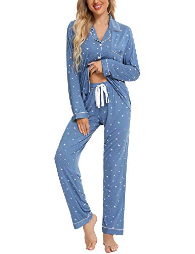 Leikar Button Up Pajama Set For Women Soft Long Sleeve Pjs Shirt And Pajama Pants Lounge Sets M