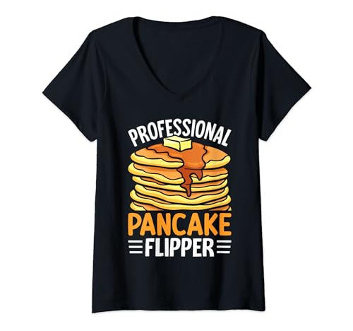 Womens Funny Pancake Maker Pancake Mom Professional Pancake Flipper V-Neck T-Shirt