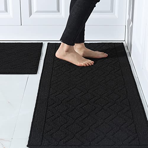 COSY HOMEER 48x20 Inch/30X20 Inch Kitchen Rug Mats Made of 100% Polypropylene 2 Pieces Soft Kitchen Mat Specialized in Anti Slippery and Machine Washable,Black