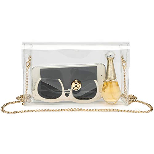 Vorspack Clear Purse Gift for Women Stadium Approved Clear Crossbody Bag Cute for Sports Concert Prom Party Present with Removable & Detachable Golden Chain