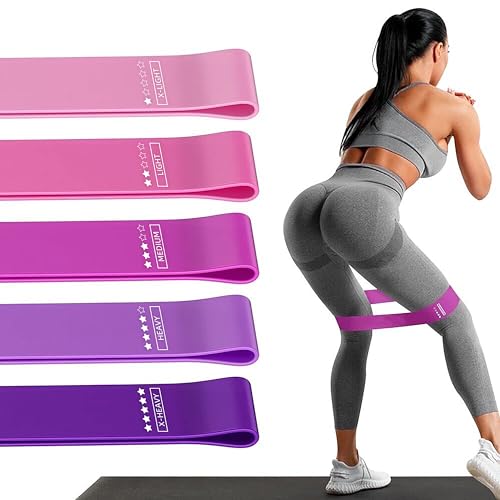 Resistance Loop Exercise Bands Exercise Bands for Home Fitness, Stretching, Strength Training, Physical Therapy,Elastic Workout Bands for Women Men Kids, Set of 5 (Assorted)