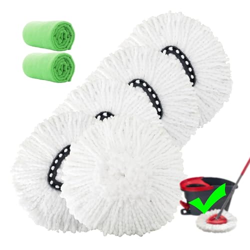 4 Pack Spin Mop Replacement Heads Microfiber Mop Refills Replace Heads Safe for All Hard-surfaced Floors Includes 2 Extra Microfiber Cleaning Cloths