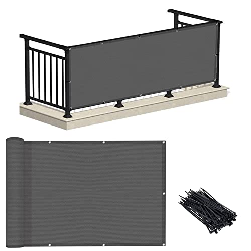 LOVE STORY 3'x10' Charcoal Balcony Privacy Screen Fencing Cover -HDPE Material 90% UV Protection, Weather-Resistant Heavy Duty Shield for Outdoor Pool, Deck Railing, Patio, Backyard, Porch