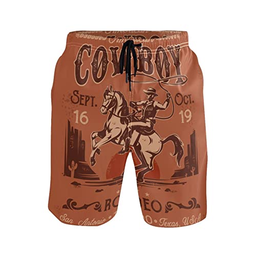 Boccsty Red Wild West Cowboy Horses Men's Boy's Novelty Beach Shorts Swim Trunks Summer Quick Dry Bathing Suits L