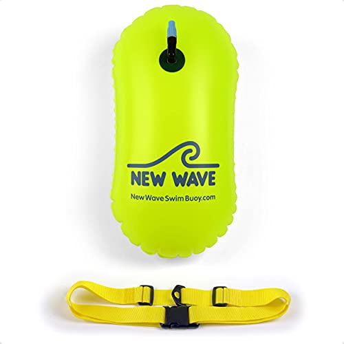 New Wave Swim Bubble for Open Water Swimmers and Triathletes - Be Bright, Be Seen & Be Safer with New Wave While Swimming Outdoors with This Safety Swim Buoy Tow Float (Fluo Green)
