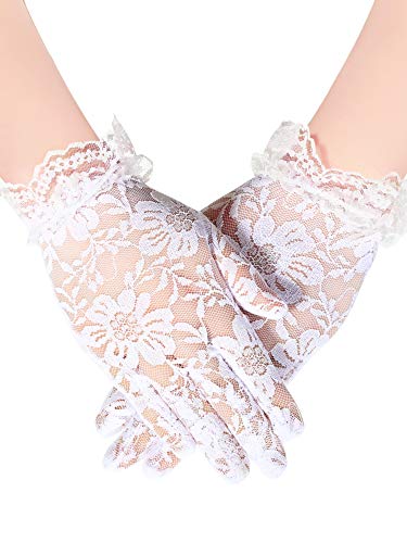 Sumind Girls White Lace Gloves, Tea Party Formal Princess Dressing for Wedding Pageant Halloween Cosplay (17.5 cm).