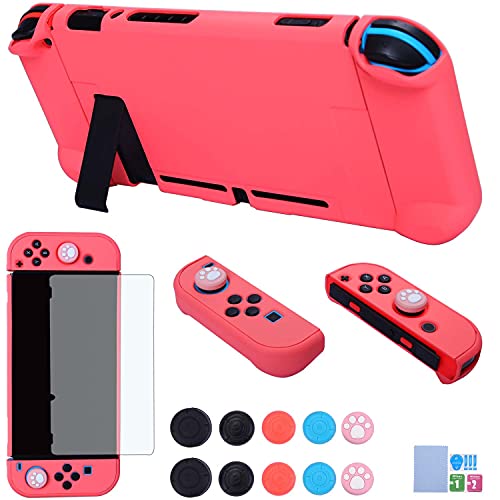 COMCOOL Dockable Case for Nintendo Switch 3 in 1 Protective Cover Case for Nintendo Switch and Joy-Con Controller with Screen Protector and Thumb grips - Red