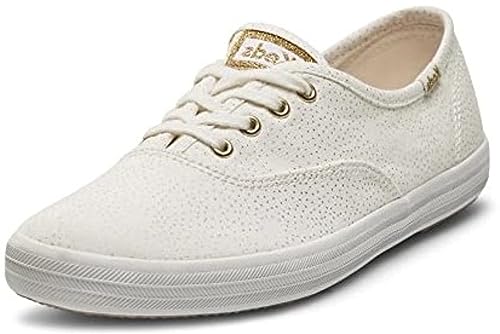 Keds Women's Champion Canvas Lace Up Sneaker, White/Gold, 8.5 M US