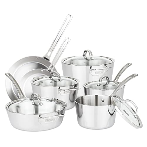 Viking Culinary Contemporary 3-Ply Stainless Steel Cookware Set with Glass Lids, 12 Piece, Dishwasher, Oven Safe, Works on All Cooktops including Induction,Silver