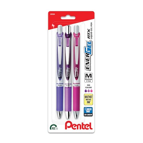 EnerGel RTX Retractable Liquid Gel Pen, Passion Hue, 0.7mm, Assorted Violet Ink Pack of 3 Pens (BL77PASBP3M)