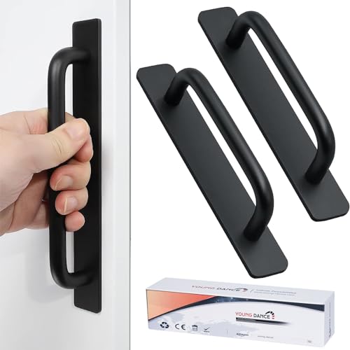 Self-Stick Instant Cabinet Drawer Handles Pulls - 2pcs Aluminum Alloy Push Pull Handles Helper with Adhesive Door Handle for Kitchen, Window Sliding Closet (5.83', Black)