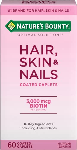 Nature's Bounty Optimal Solutions Hair, Skin & Nails Formula, with 3,000 mcg Biotin, 60 Coated Caplets