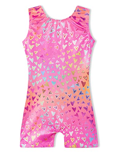 Domusgo Leotard for Girls Gymnastics Size 5-6 Years Old Sparkly Nenon Love Heart Biketards with Shorts
