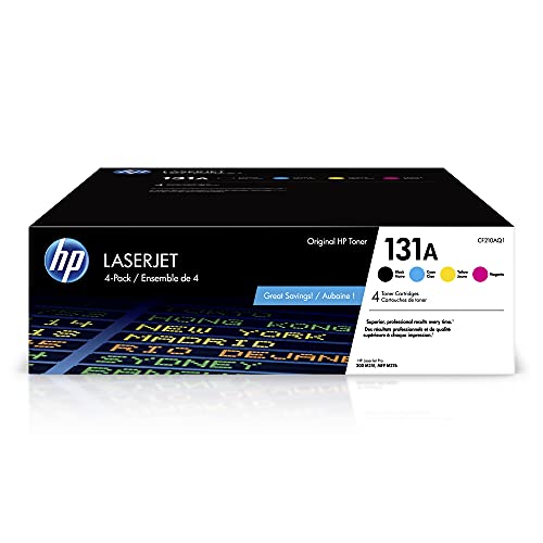 HP 131A Black, Cyan, Magenta, Yellow Toner Cartridges (4-pack) | Works with HP LaserJet Pro 200 color M251 Series, HP LaserJet Pro 200 color MFP M276 Series | CF210AQ1