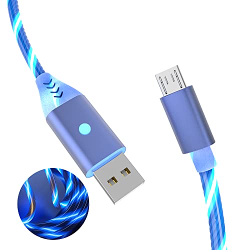 Micro USB Light Up Charging Cable with Switch Compatible with Samsung Galaxy S7 Edge S6 S5 Note 5 4 LG G4 Stylo 3 PS4 Camera Xbox LED Light Up Fast Charging Data Sync Cord (Blue,4.9ft)