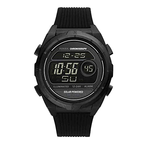 Fossil Men's Everett Solar-Powered Stainless Steel and Silicone Digital Watch, Color: Black (Model: FS5859)