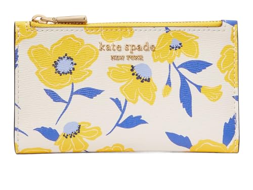 Kate Spade New York Women's Morgan Sunshine Floral Printed PVC Small Slim Bifold Wallet, Cream Multi, Carry-On 20-Inch