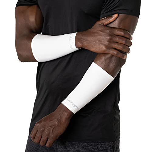 Artefit Forearm Sleeves - Compressions Short Arm Sleeves - UV Protection (White, XS)