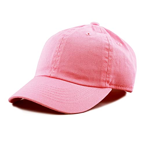 The Hat Depot Kids Washed Low Profile Cotton and Denim Plain Baseball Cap Hat (2-5 yrs, Light Pink)