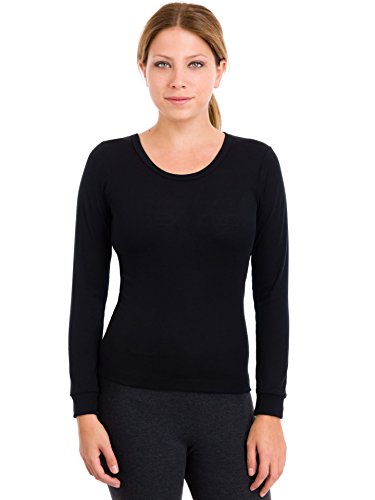 Indera Women's Performance Rib Knit Thermal Underwear Top with Silvadur, Black, Large