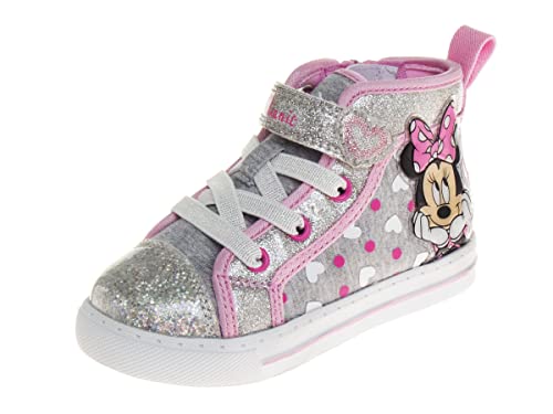 Minnie Mouse Shoes Girls Sneakers - Casual Canvas Characters Slip on Kids Shoes - Silver/Pink (Size 9 Toddler)
