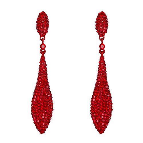 EVER FAITH Women's Austrian Crystal Double Waterdrop Bridal Pierced Dangle Earrings Red Red-Tone