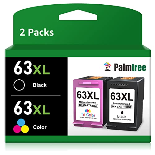 Palmtree Remanufactured Ink Cartridge Replacement for HP Ink 63 63XL Ink Cartridges Black and Color for HP OfficeJet 3830 4650 5255 Envy 4520 4512 4513 Deskjet 1112 2130 Printer (1 Black 1 Tri-Color)