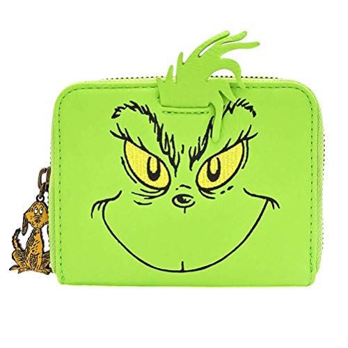 Loungefly x The Grinch Face Cosplay Faux Leather Zip-Around Wallet (Green, One Size)