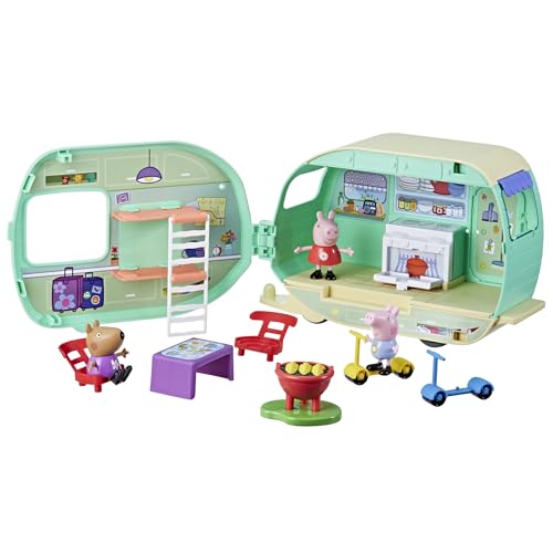 Peppa Pig Caravan Playset with 3 Figures and 6 Accessories, Preschool Toys for 3 Year Old Girls and Boys and Up