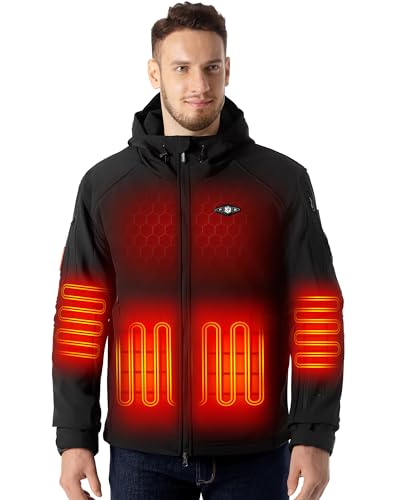WASOTO Heated Jackets for Men With 16000mAh Battery Pack Included Windproof Water Resistant Mens Heated Jacket with Foldable Hood (Black,XL)