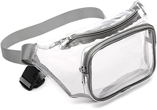 Fanny Pack, Veckle Clear Fanny Pack Waterproof Cute Waist Bag Stadium Approved Clear Purse Transparent Adjustable Belt Bag for Women Men, Travel, Beach, Events, Concerts Bag, Grey