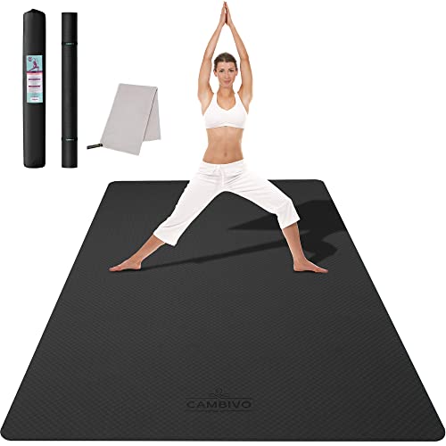 CAMBIVO Large Yoga Mat (6'x 4'), Extra Wide Workout Mat for Men and Women, 1/3 &1/4 Thick Exercise Fitness TPE Mat for Home Gym, Yoga, Pilates, Workout (Black),6mm