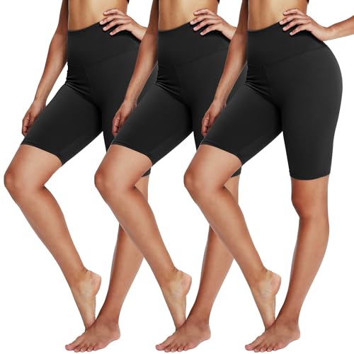 YOLIX 3 Pack Biker Shorts for Women – 8' Black High Waisted Workout Athletic Yoga Shorts