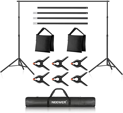 Neewer Photo Studio Backdrop Support System, 10ft/3m Wide 6.6ft/2m High Adjustable Background Stand with 4 Crossbars, 6 Backdrop Clamps, 2 Sandbags, and Carrying Bag for Portrait & Studio Photography