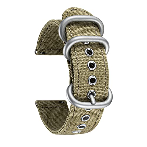 BINLUN Canvas Watch Bands Replacement Cotton Fabric Watch Straps Soft Quick Release Cloth Watchbands in Black Khaki Army Green Blue with Black/Silver Buckle for Men Women 18/20/22/24mm
