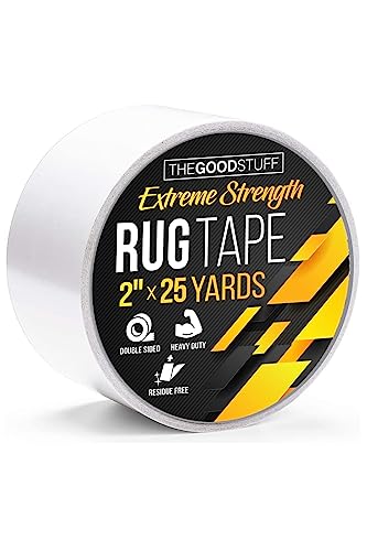 The Good Stuff Carpet Tape Double Sided [2 Inch x 25 Yards] Secures Area Rugs to Carpets and Hardwood Floors Without Leaving Residue, Easily Tears to Length for Simple Installation