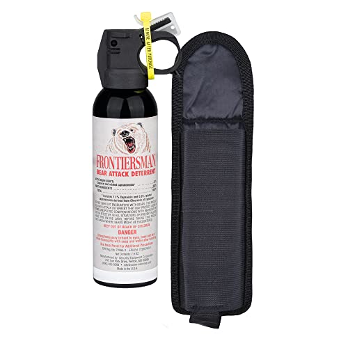 SABRE Frontiersman 7.9 oz. Bear Spray, Maximum Strength 2.0% Major Capsaicinoids, Powerful 30 ft. Range Deterrent, Outdoor Camping & Hiking Protection, Quick Draw Holster Multipack Options